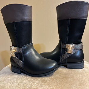 Michael Kors Girls Boots Size 6 Kids  Finel Leather Boots High Black Brown (230